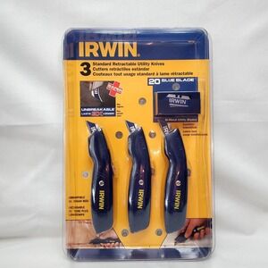 Irwin Tools Set Of 3 Standard Retractable Utility Knives & 20 Blue Blade Refills